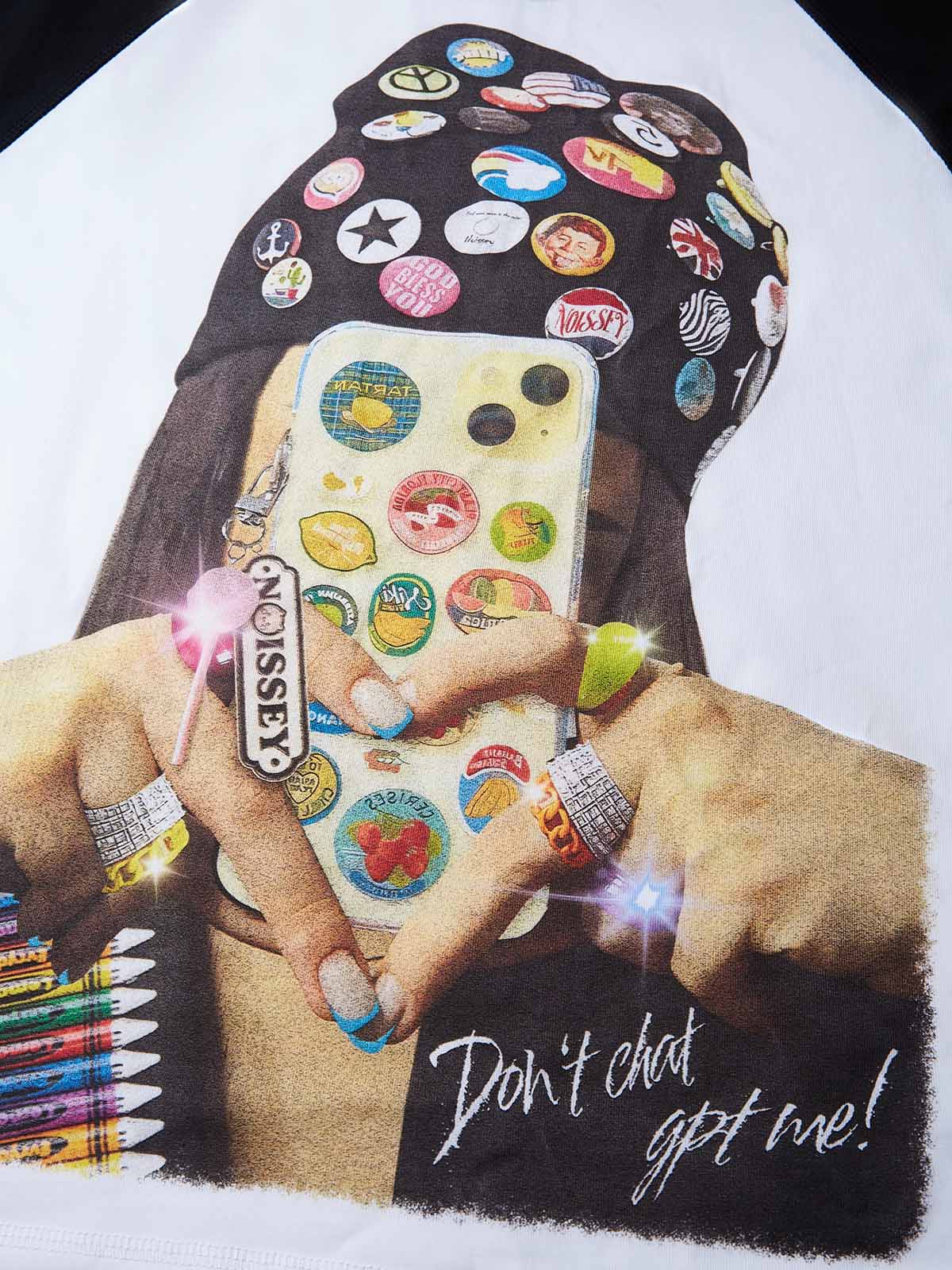 "Don't ChatGPT me!” DIY Badge Preppy Color-Block T-shirt