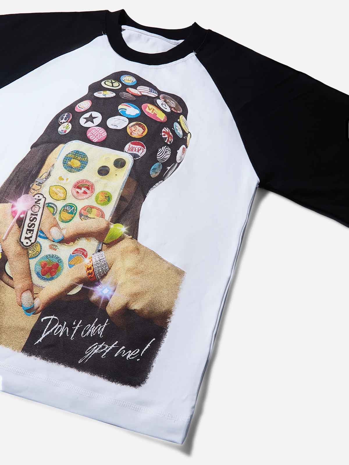 "Don't ChatGPT me!” DIY Badge Preppy Color-Block T-shirt