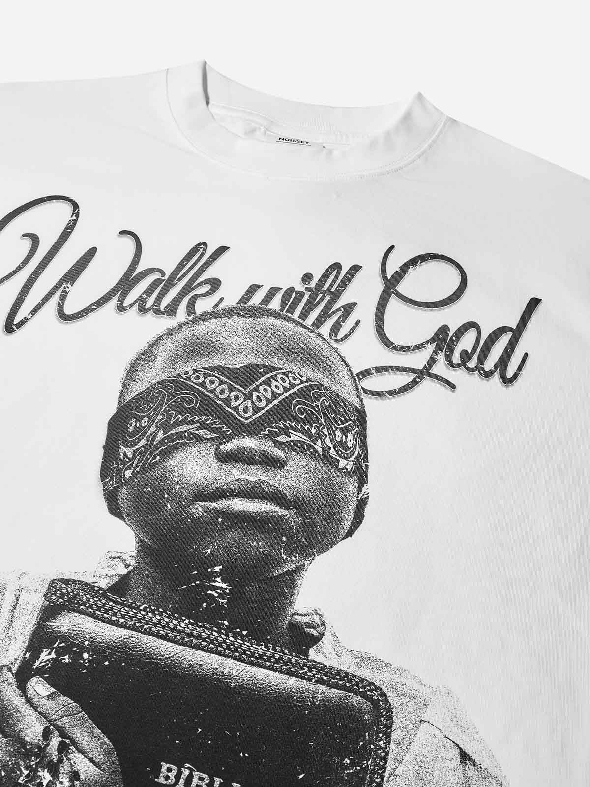 "Walk with God" Character Print T-Shirt