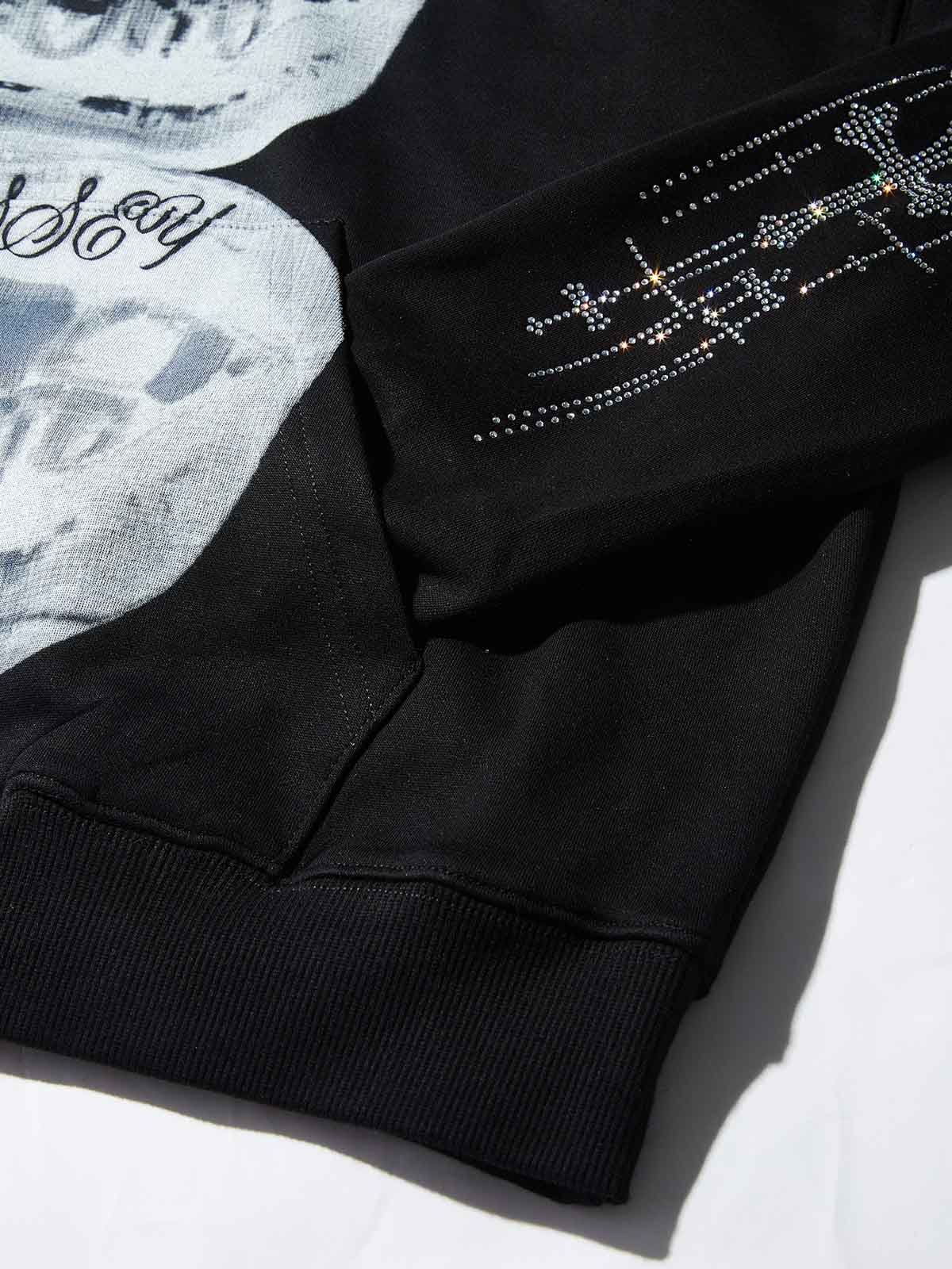 Black & White Negative Double-Lip Meteor Cross Diamond Tech Fabric Hoodie