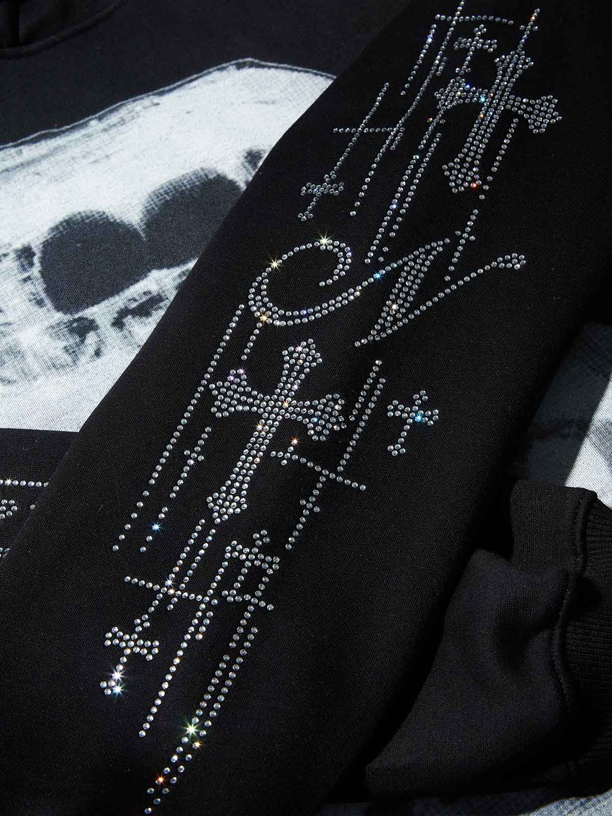 Black & White Negative Double-Lip Meteor Cross Diamond Tech Fabric Hoodie