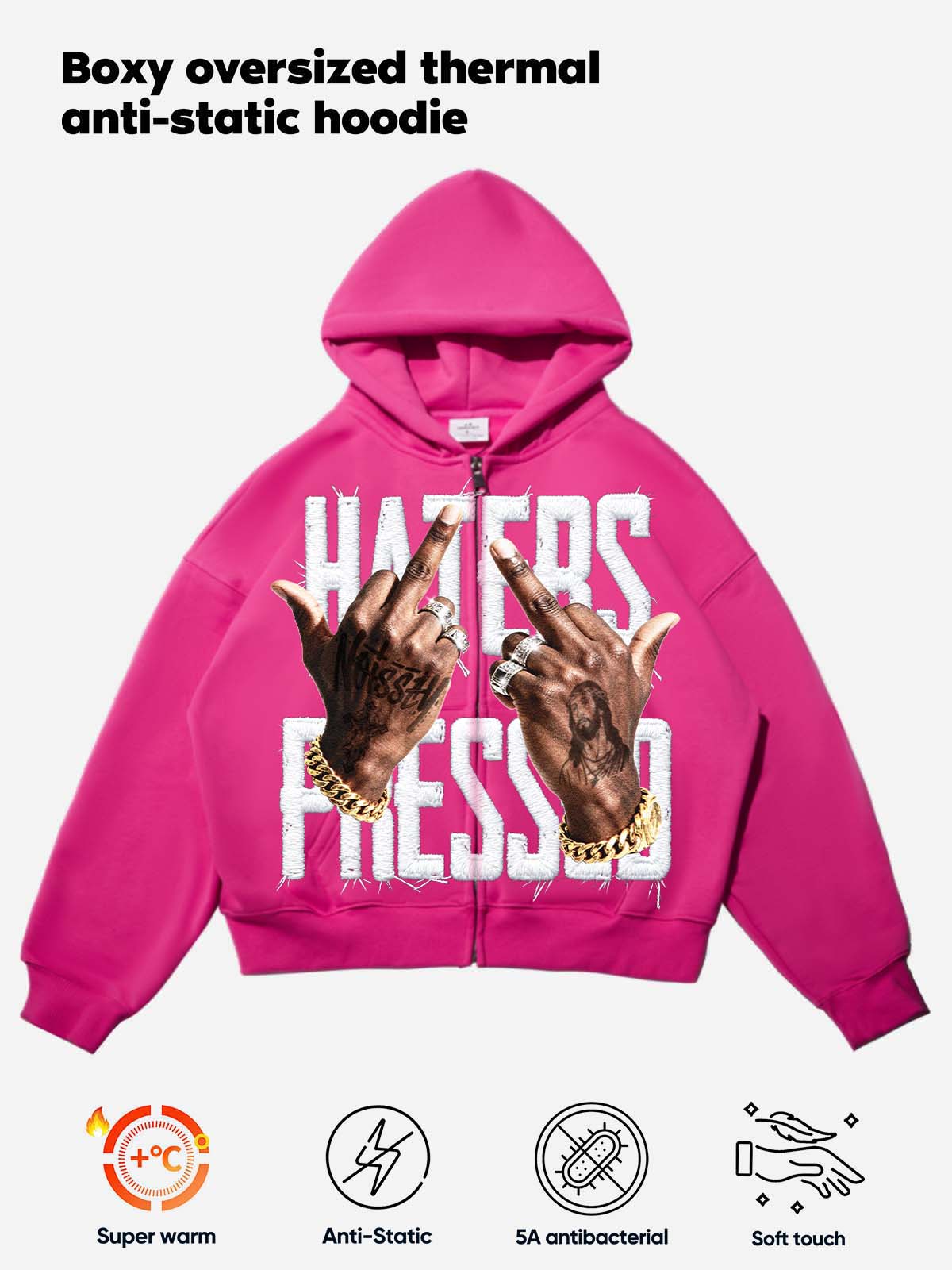 HATERS PRESSED! Pink Warm Printed Hoodie