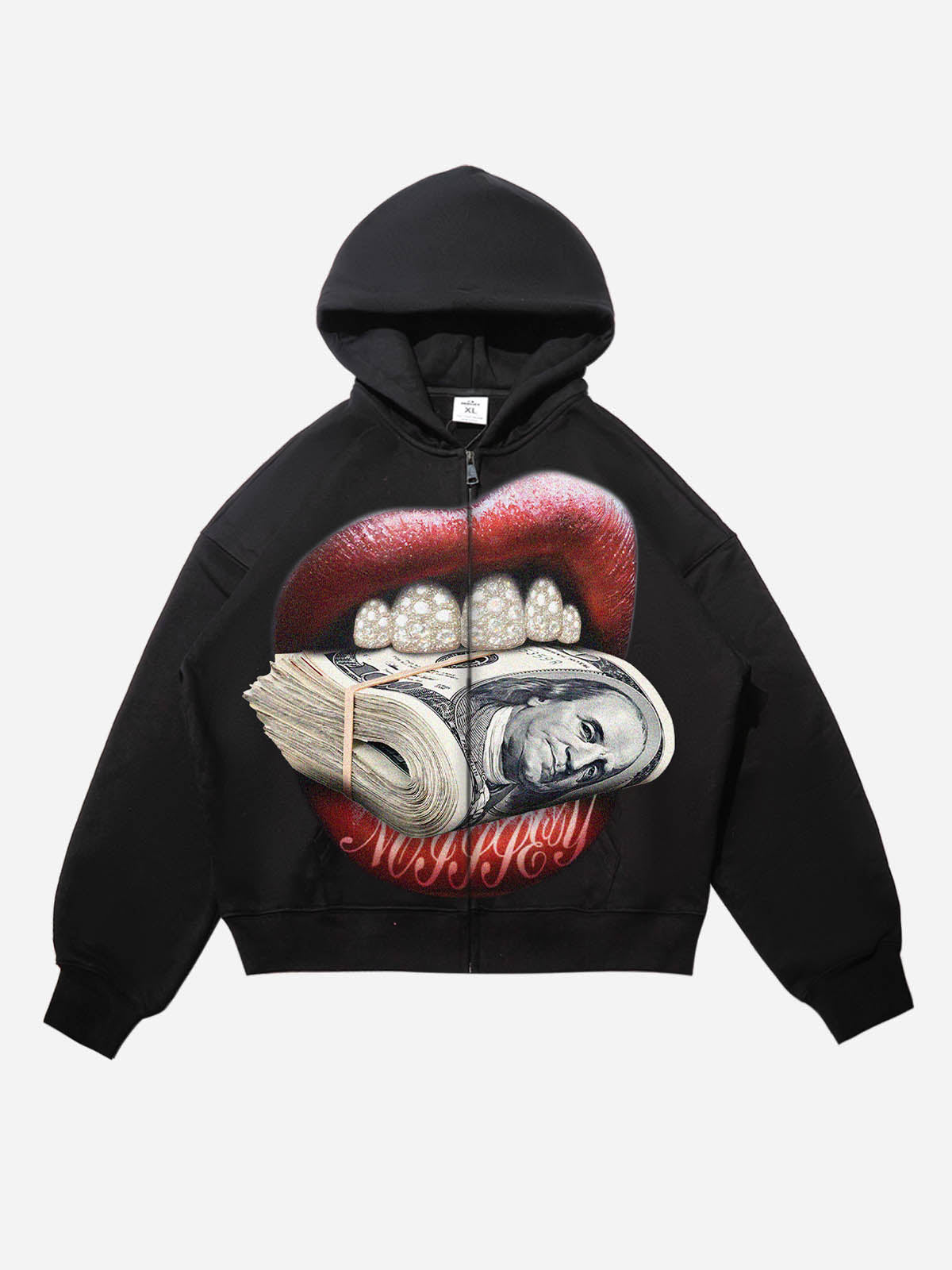 Money-Biting Lip Diamond Grills Warm Zip-Up Hoodie