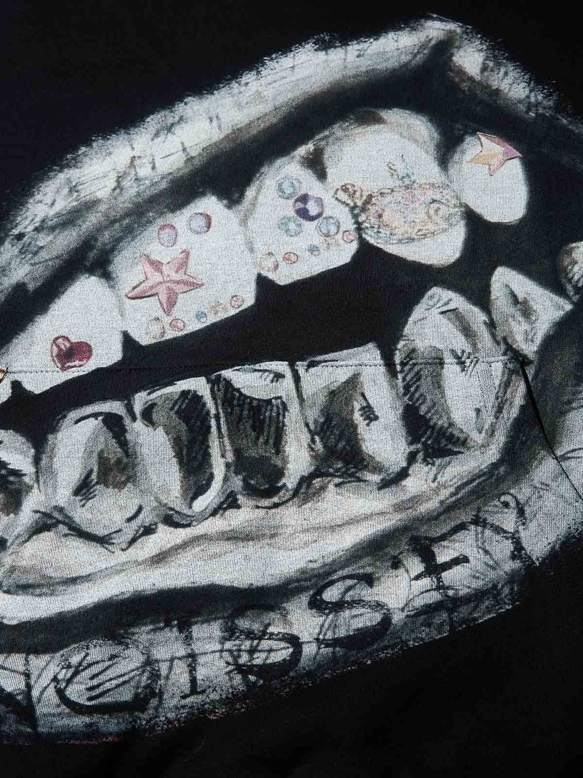 Pencil-Drawing Style Color Diamond Grills Boxy Tech Fabric Hoodie