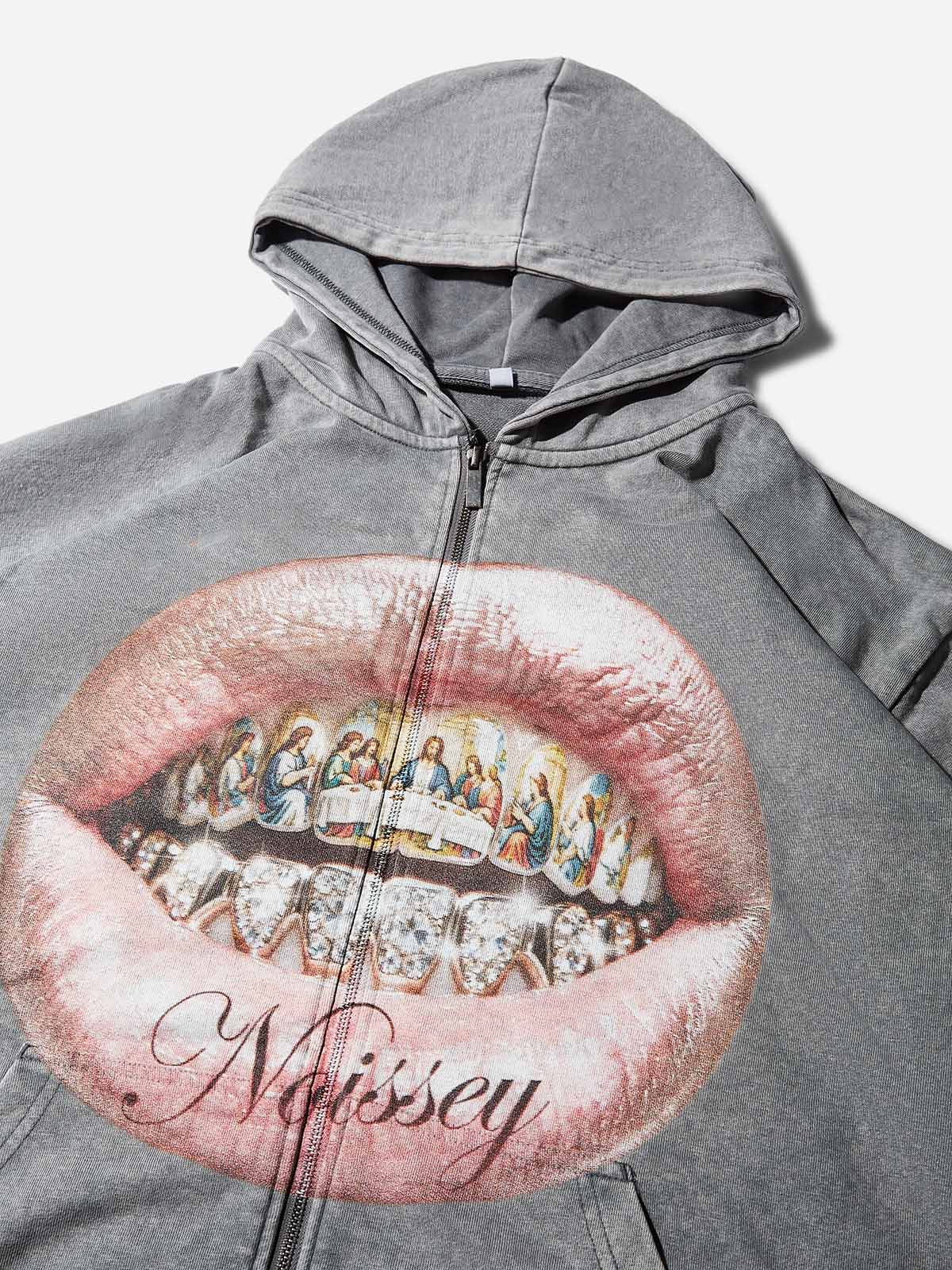 The Last Supper Grills Gray Washed Printed Hoodie