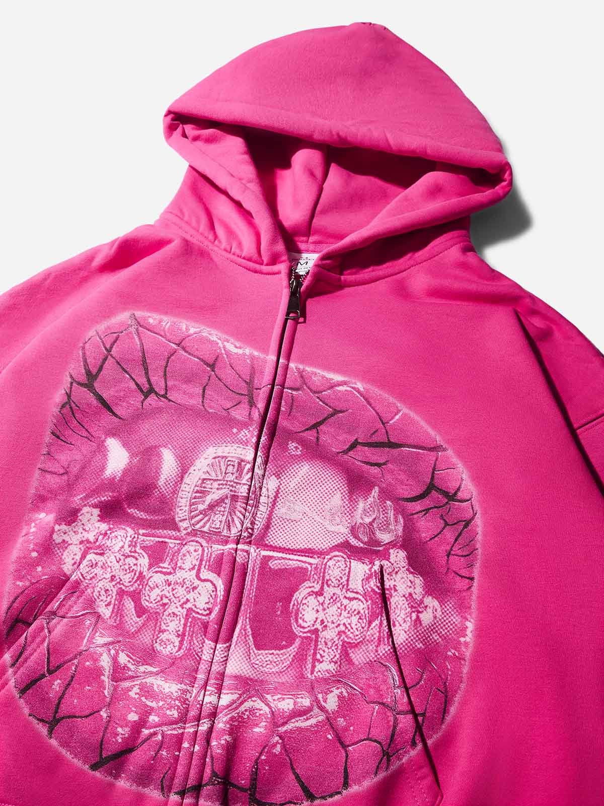 Pink Retro Sparkling Diamond Pink Grills Warm Print Hoodie