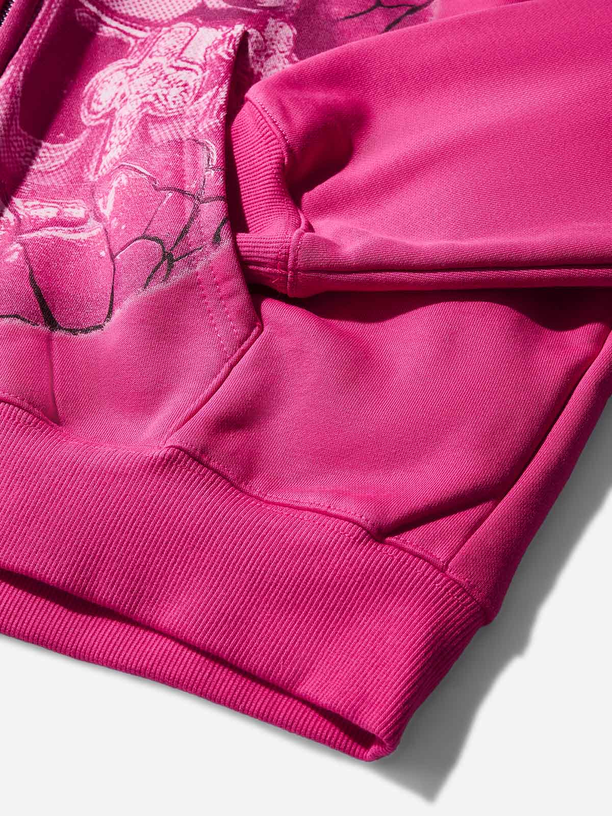 Pink Retro Sparkling Diamond Pink Grills Warm Print Hoodie