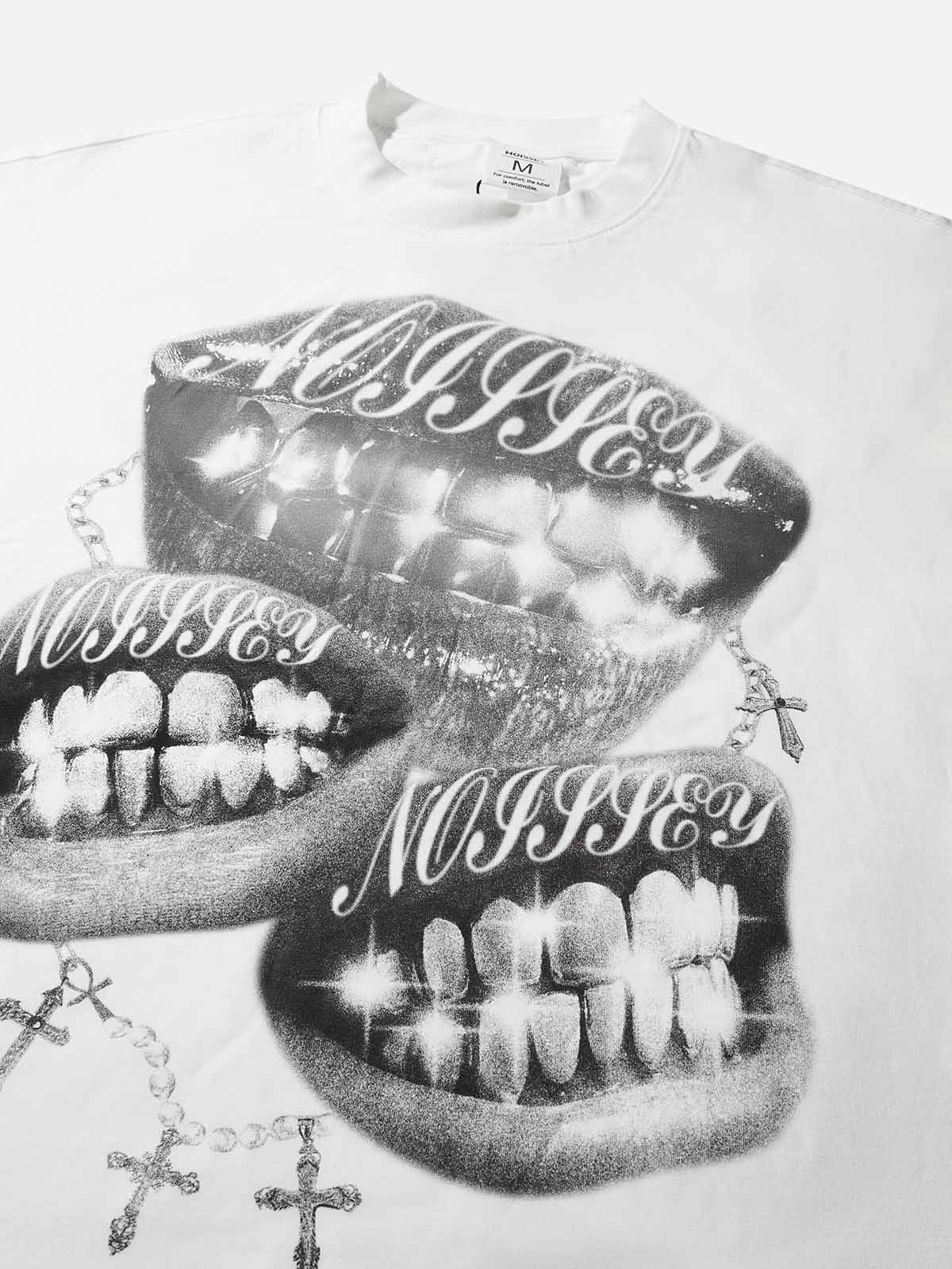 Boxy oversized T-shirt Retro Black and White Monochrome Grills Print