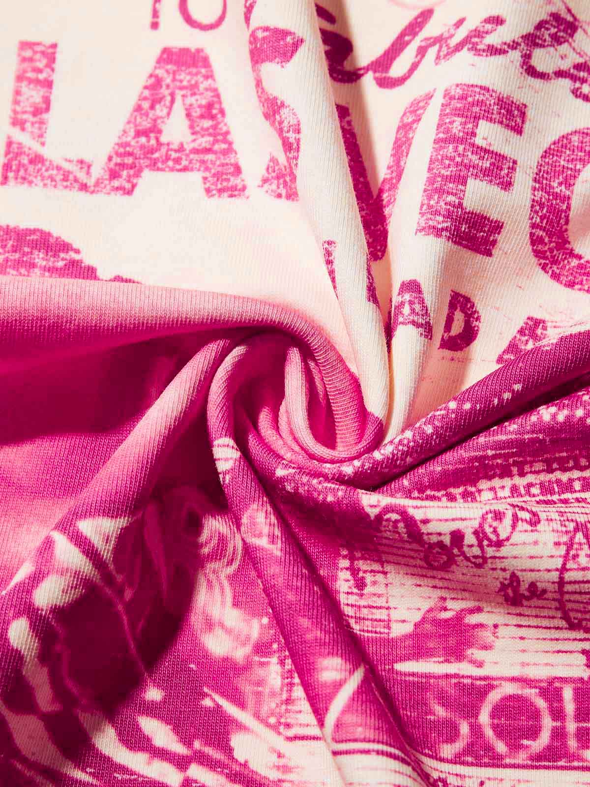Las Vegas Sexy Lady Pink Silkscreen Monochrome Print T-Shirt