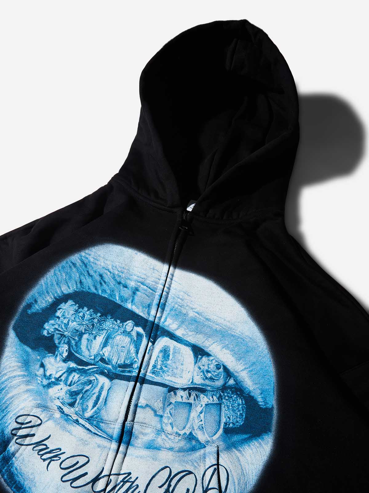 Walk with god Fluorescent Blue Grills Warm Hoodie