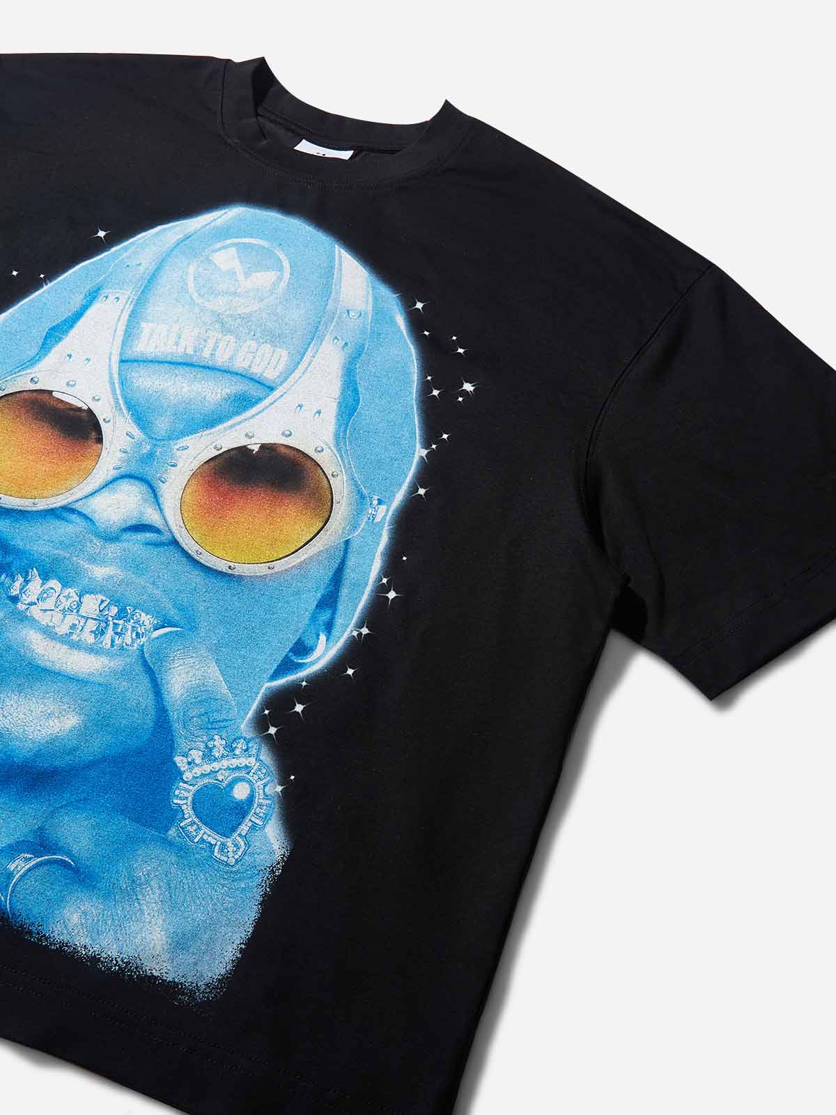 The Man from Outer Space Black Print Boxy Oversized T-shirt