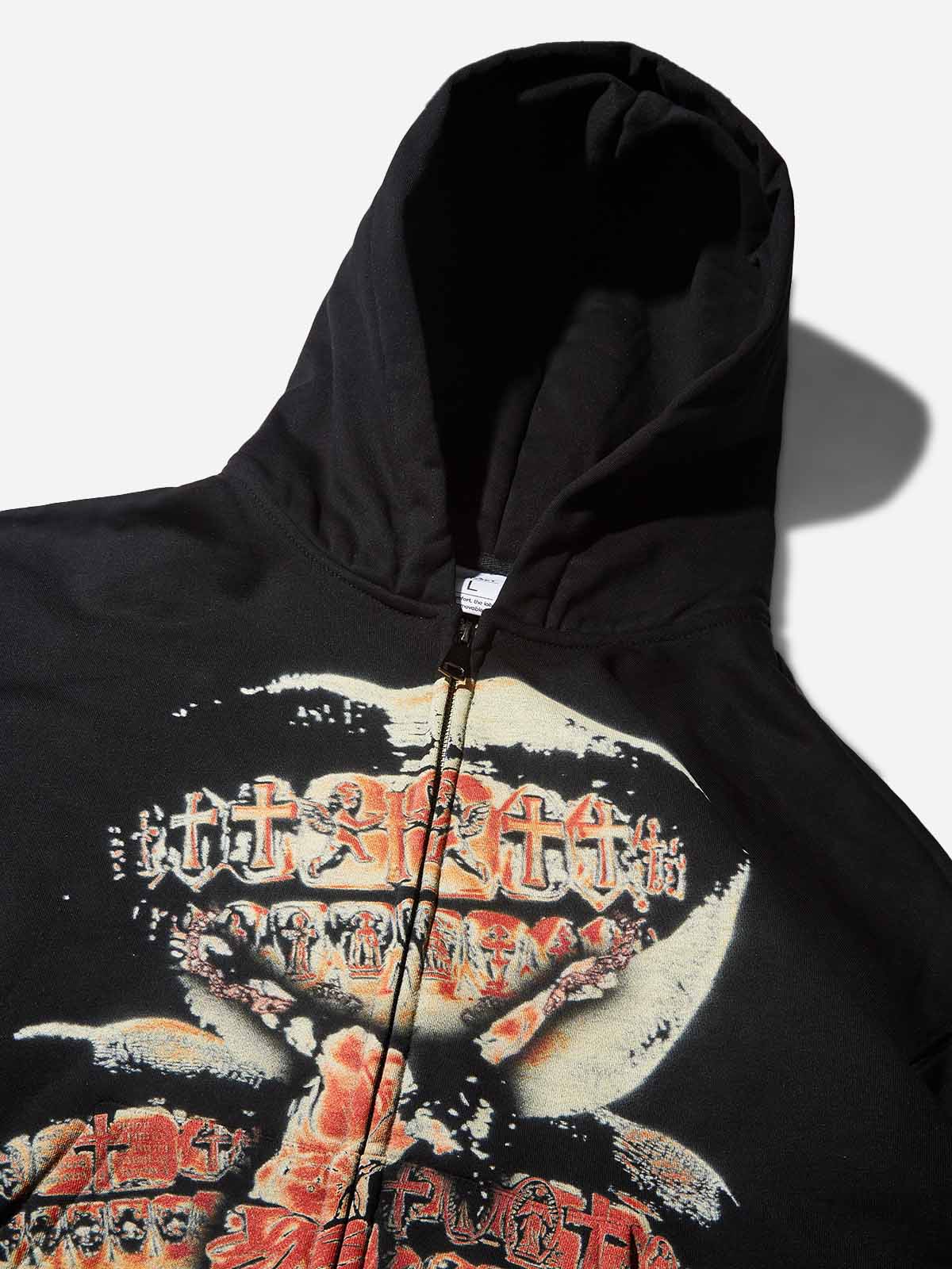 HOLY GRIND Vintage Wash Print Black Hoodie