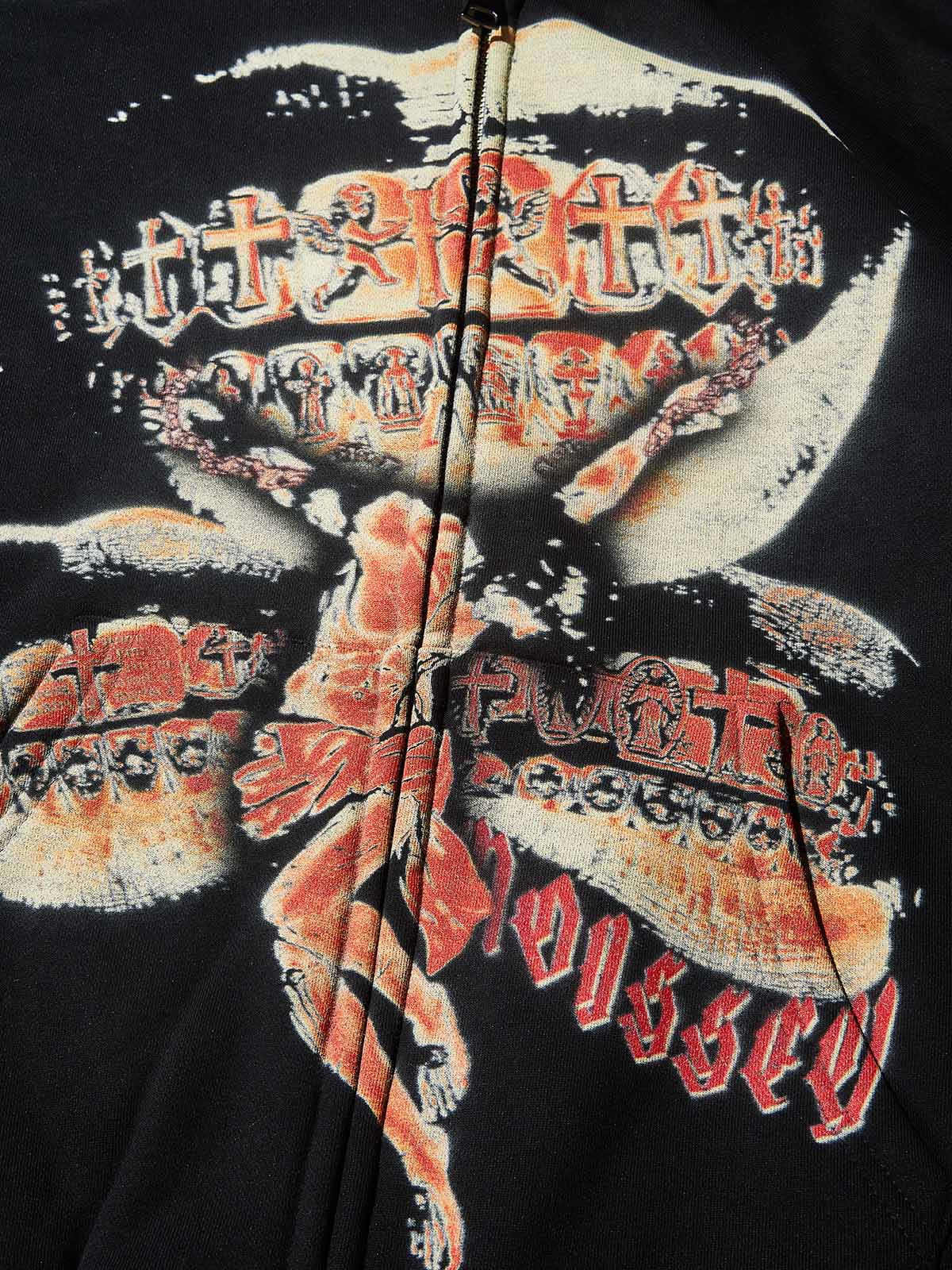 HOLY GRIND Vintage Wash Print Black Hoodie