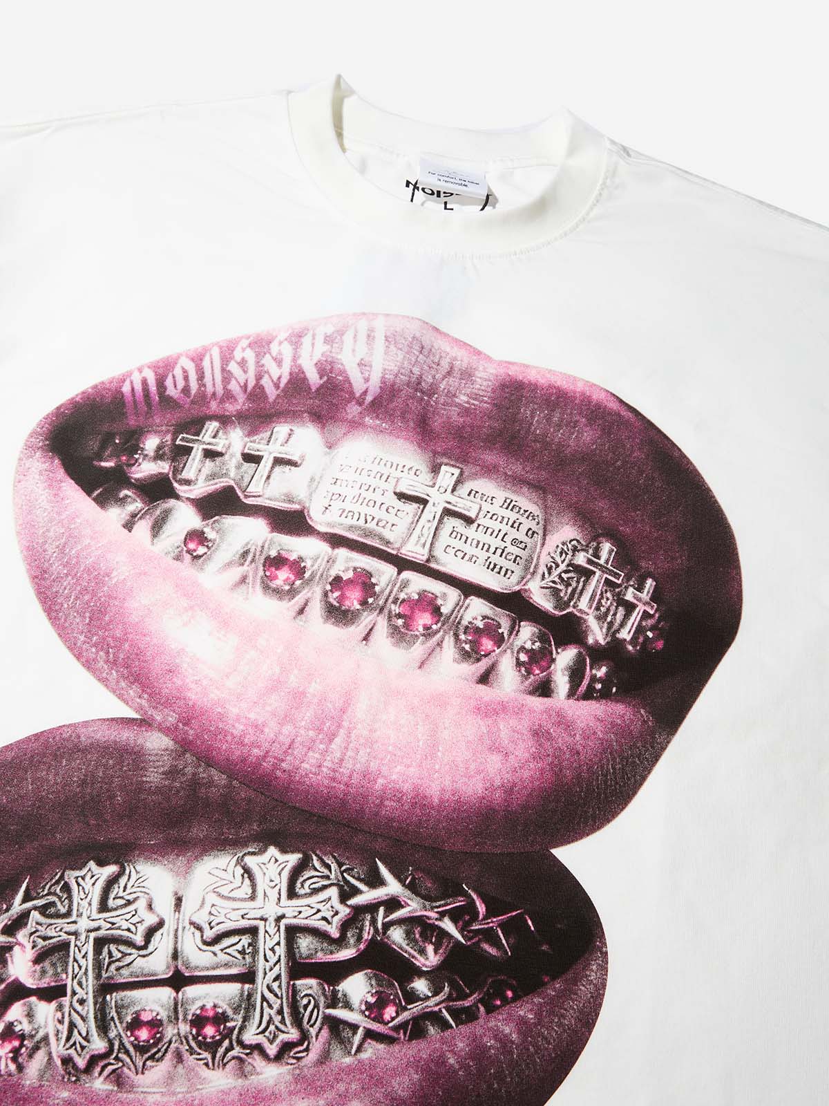Metal Cross Diamond Grillz Print Boxy Oversized T-shirt