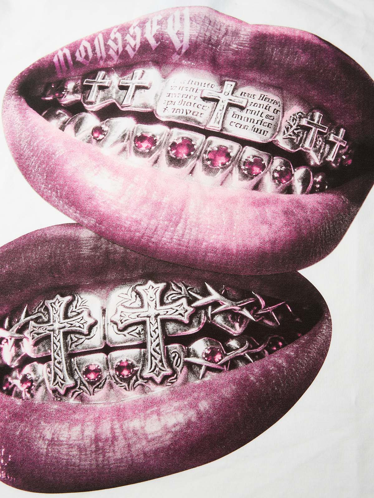 Metal Cross Diamond Grillz Print Boxy Oversized T-shirt