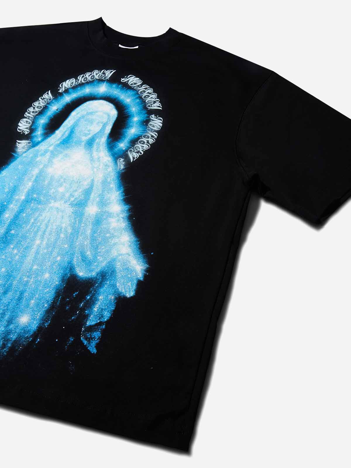 Diamond-Sparkling Virgin Mary Black Print T-shirt