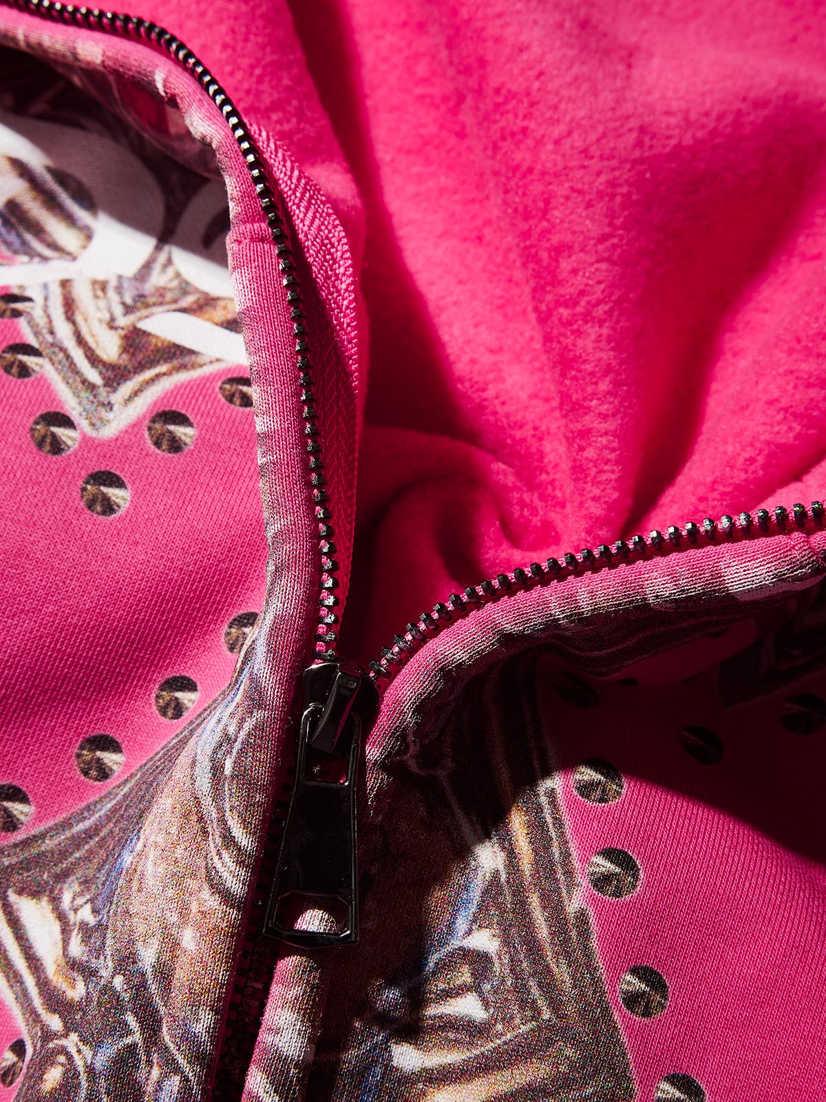 Diamond Cross Print Pink Zip Hoodie