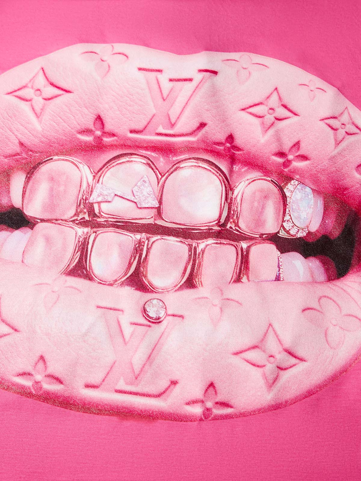 Leather Cat's Eye Grillz Print Pink Boxy Oversized T-shirt