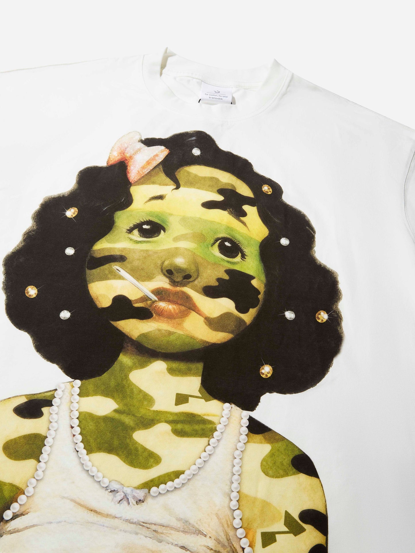 Camouflage Striped Girl Art Print Boxy Oversized T-shirt