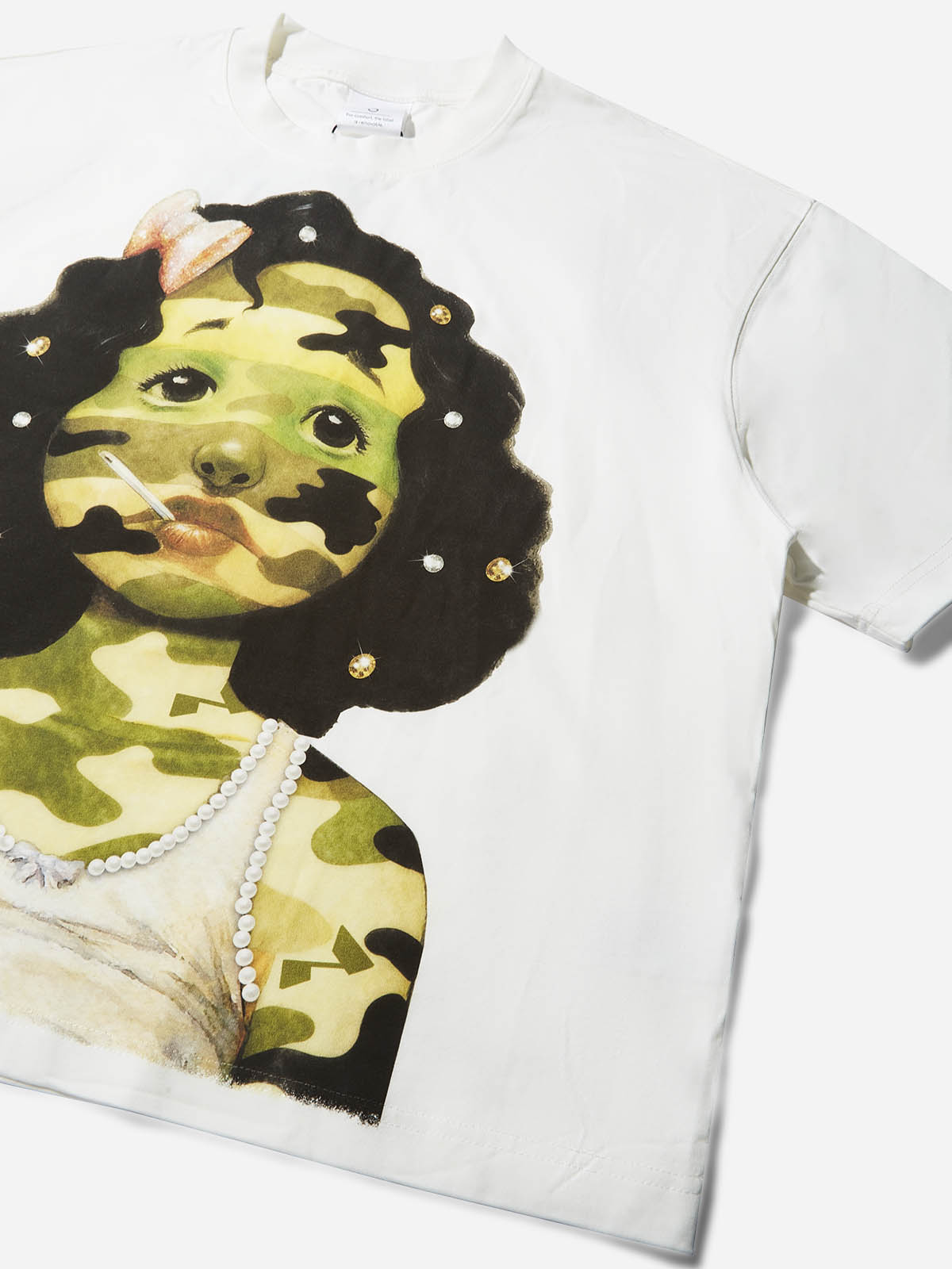 Camouflage Striped Girl Art Print Boxy Oversized T-shirt