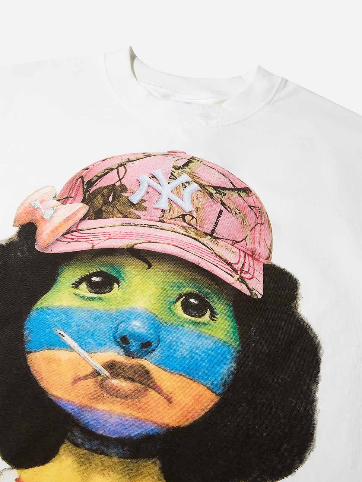 Art print T-shirt of a striped girl wearing a hat