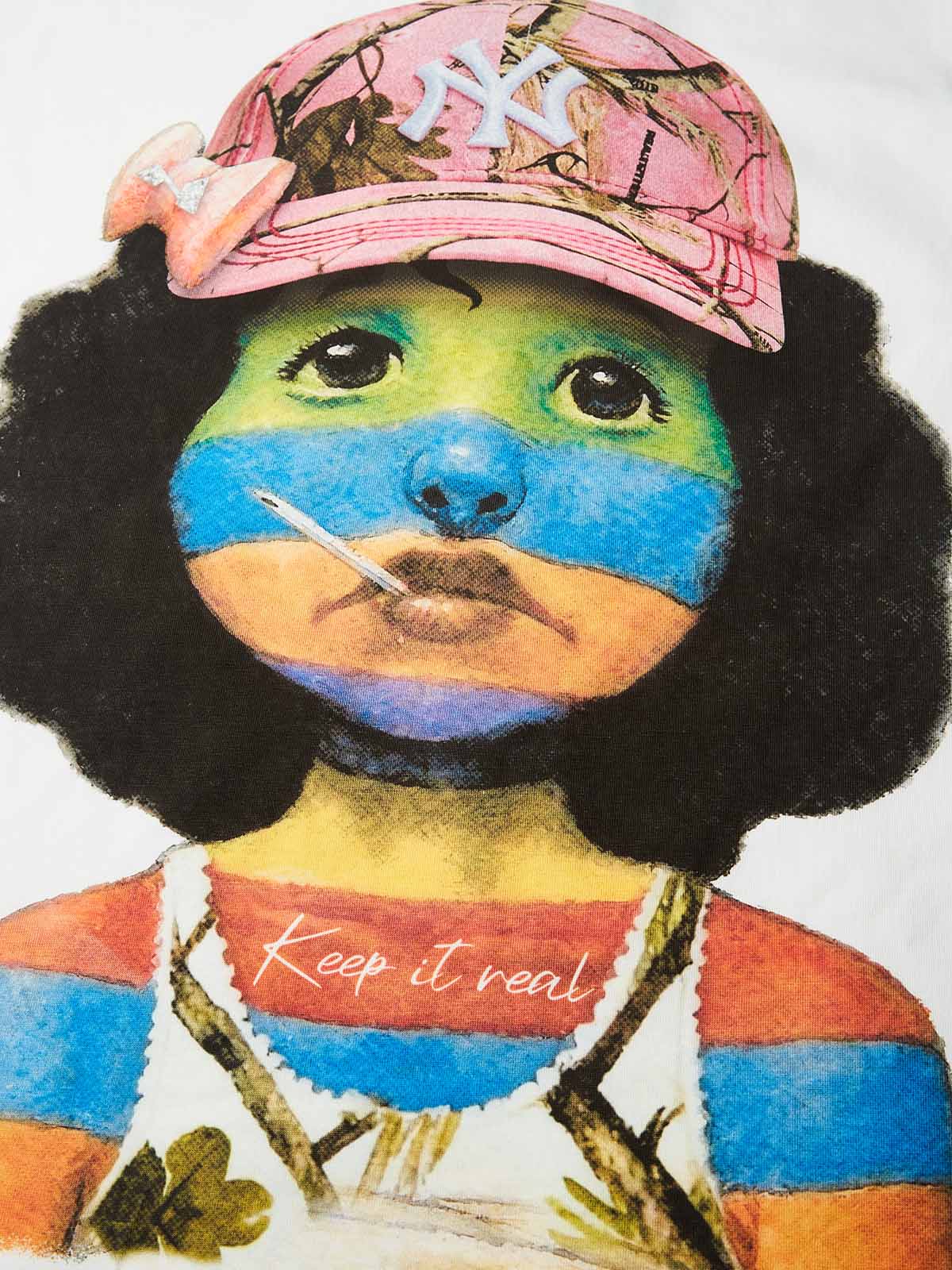 Art print T-shirt of a striped girl wearing a hat