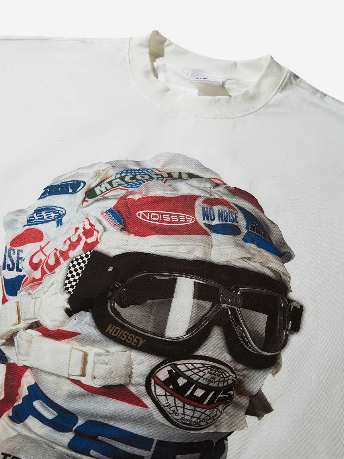 Racing-Inspired Tech Headgear Printed Boxy Oversized T-shirt