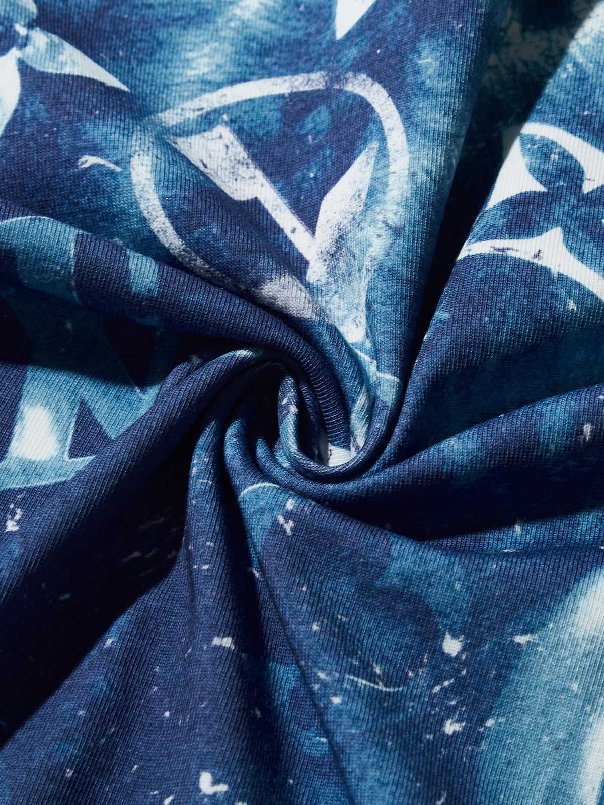 Blue Sun Print Retro Girl Braids Art Print Boxy Oversized T-shirt