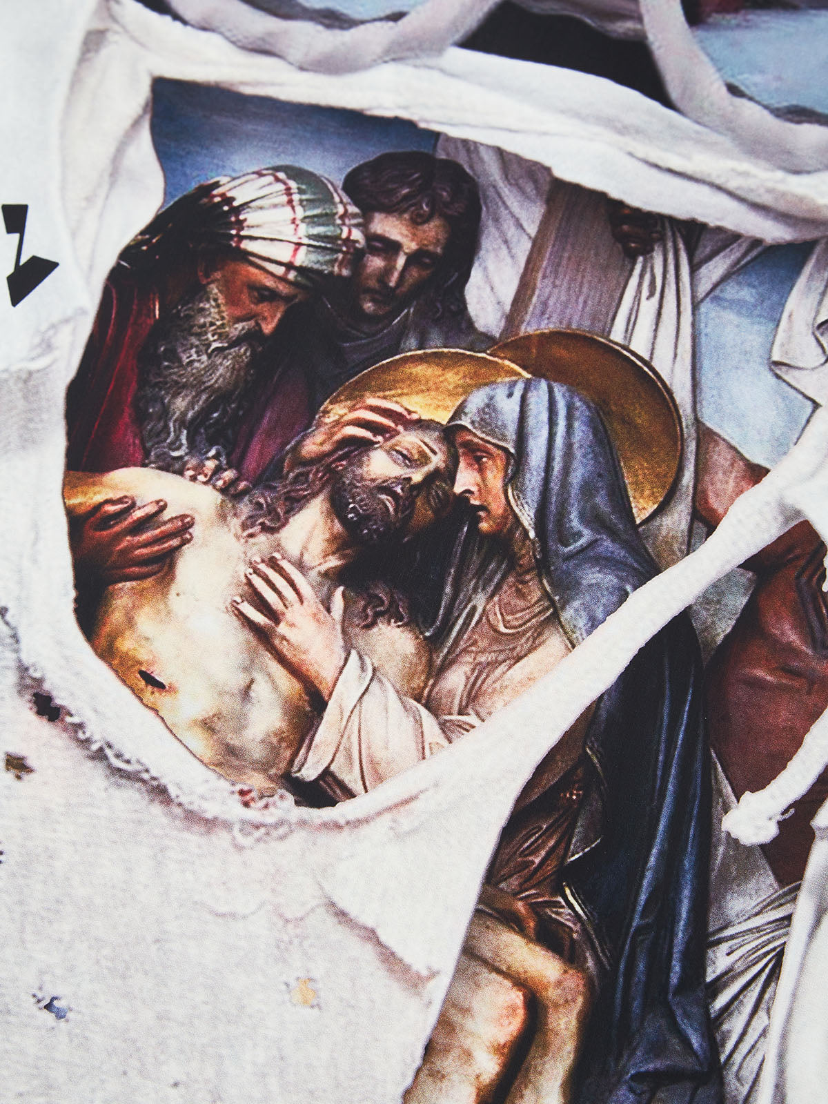 Boxy oversized T-shirt Bible Story Collage Face Mask T-shirt