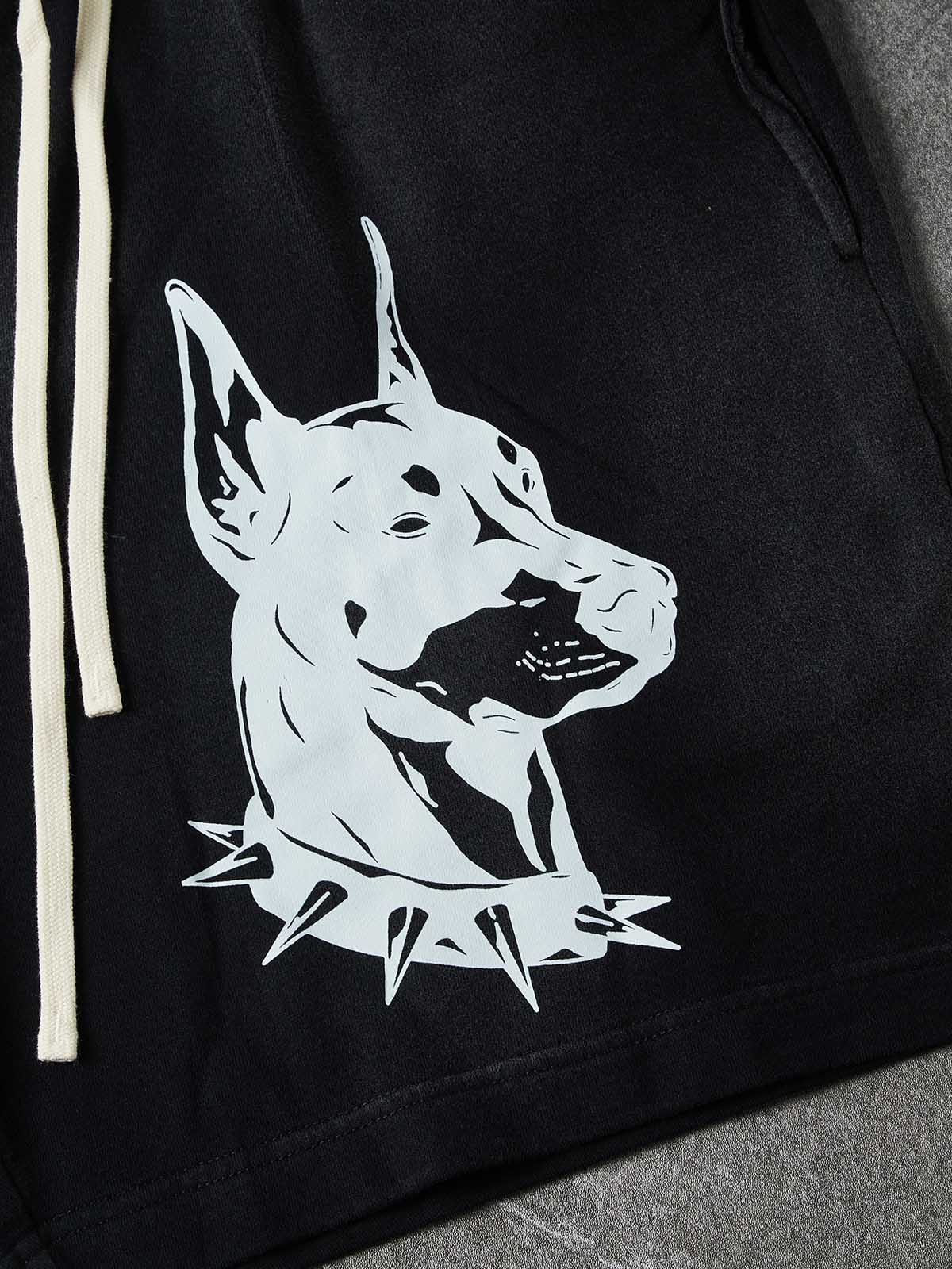 NOISSEY TRIPLE-HEADED DOBERMAN VINTAGE DISTRESSED SWEAT SHORTS