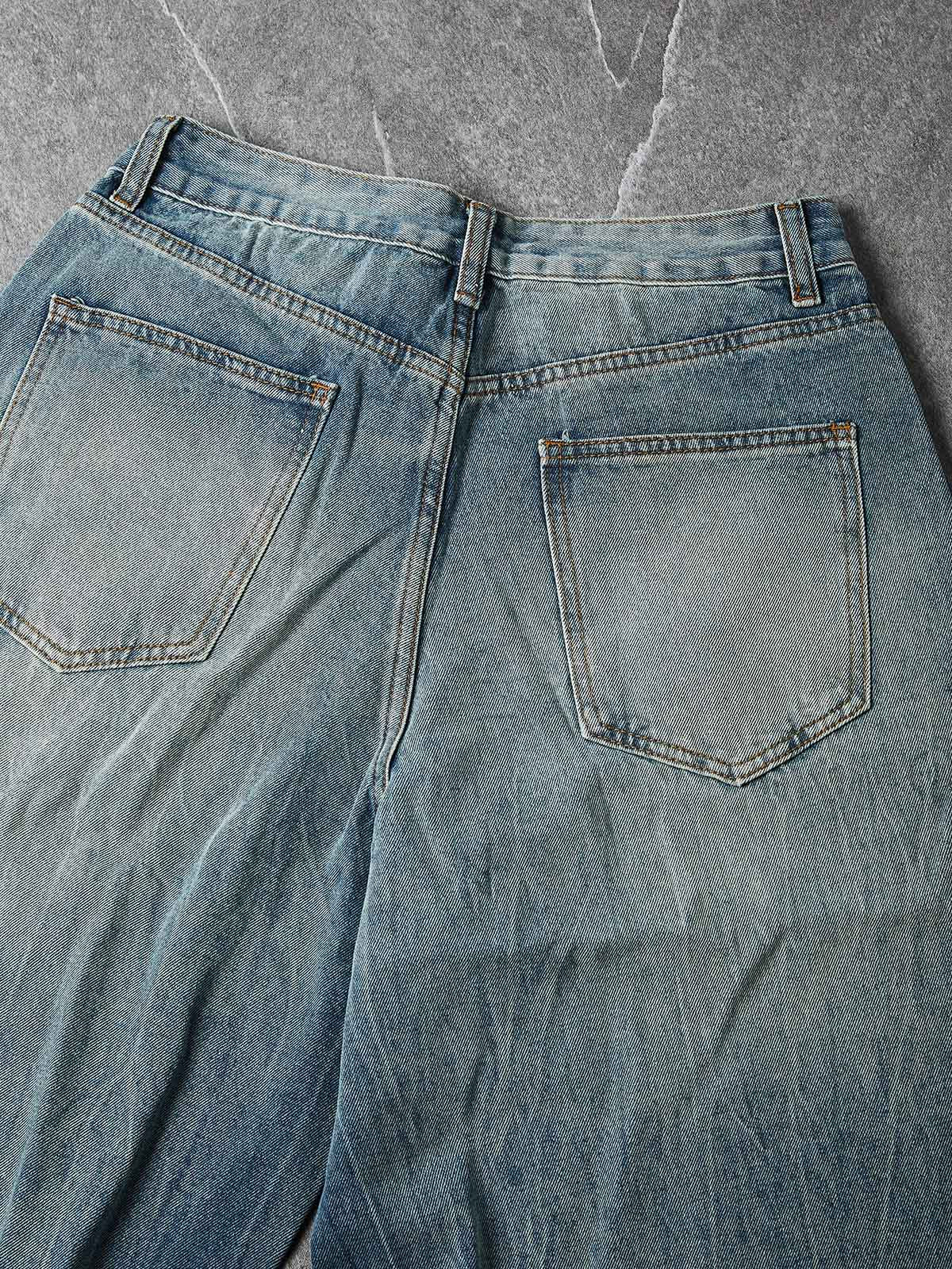 NOISSEY Vintage Distressed Denim Shorts with DIY Pearl Chain - Onyx Black & Heritage Blue