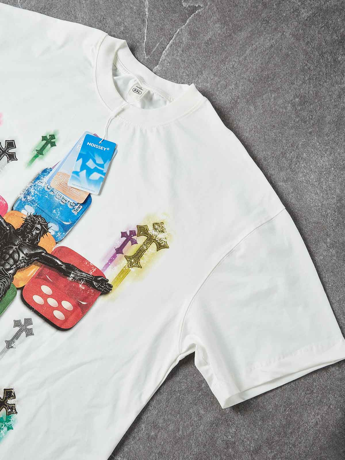 NOISSEY "DIVINE GAMBLE" RAINBOW DICE & JESUS ARTWORK T-SHIRT