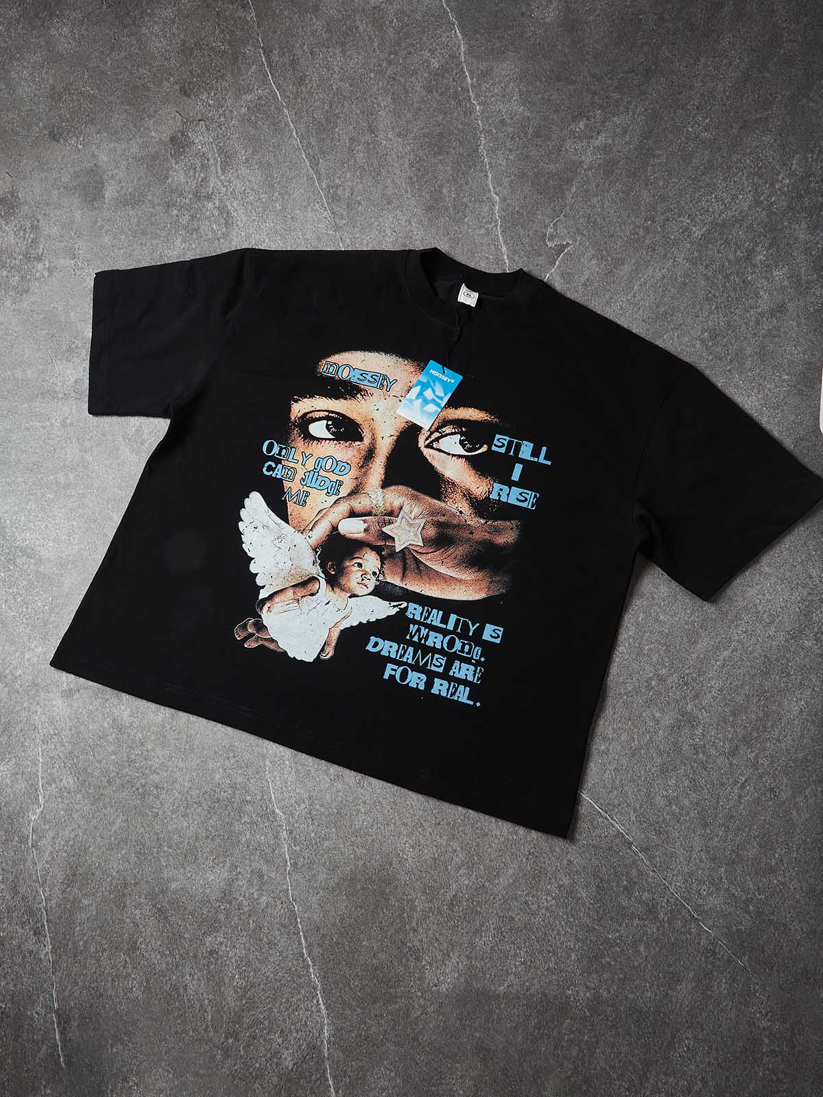 NOISSEY "Only God Can Judge Me" Immortal Legend Faith Angel Art Print Heavyweight T-Shirt - Pitch Black