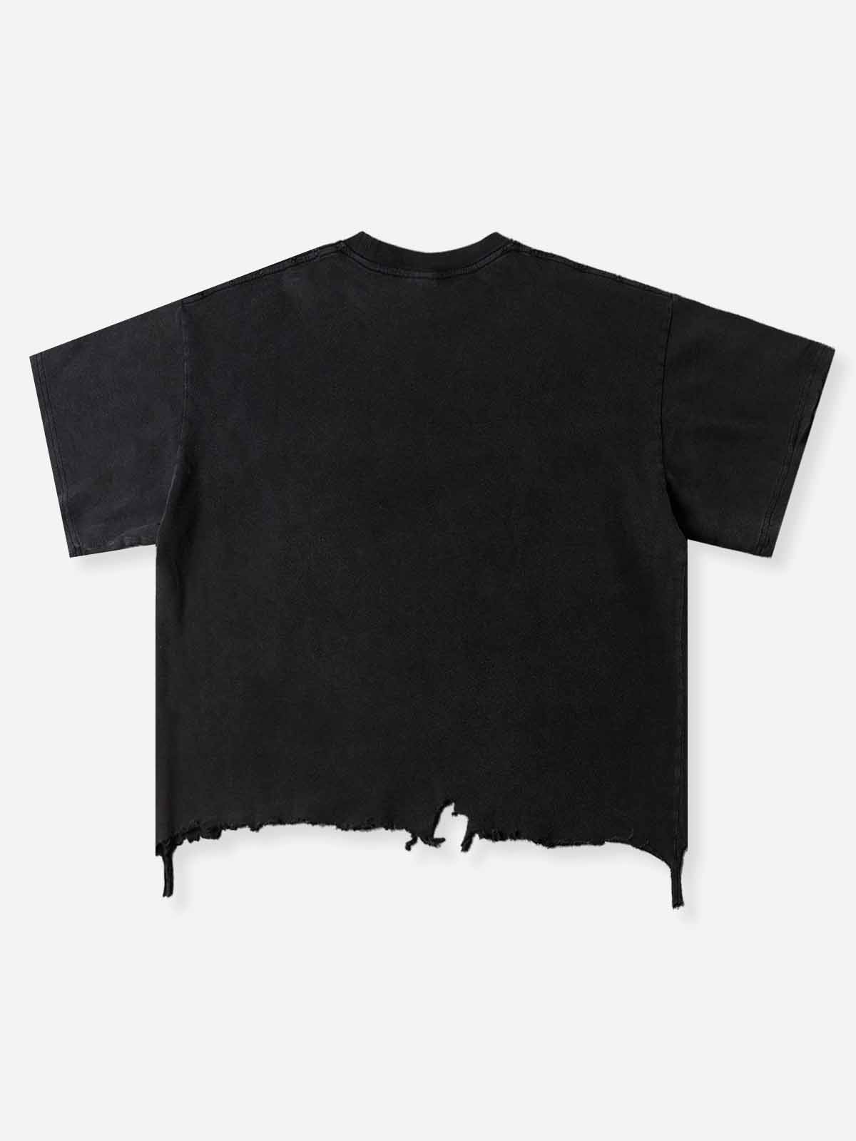NOISSEY Chucky Vintage Distressed Boxy Hem Graphic Art Tee - Faded Black