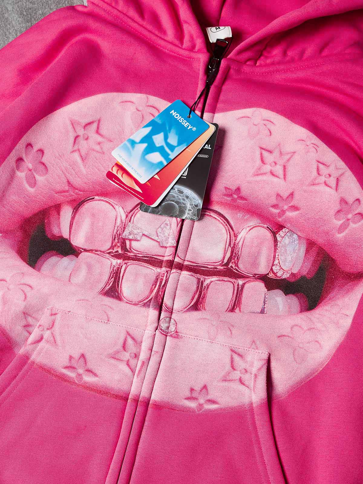 NOISSEY Pink "Leather Cat's Eye" Grillz Zip-Up print Hoodie