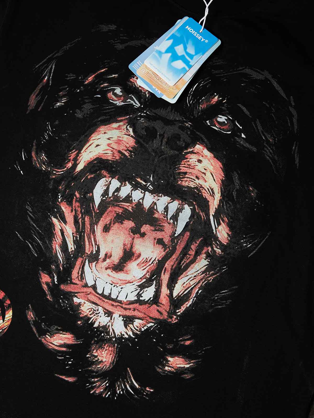 Close-up of the Rottweiler’s bared teeth and the glowing red outlines, showcasing the high-definition print quality and aggressive aesthetic.