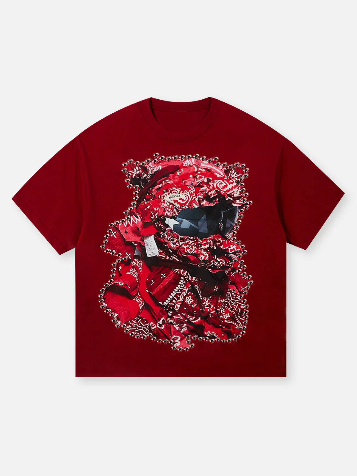 Noissey Red Shattered Collage Face Mask T-shirt OVERSIZE