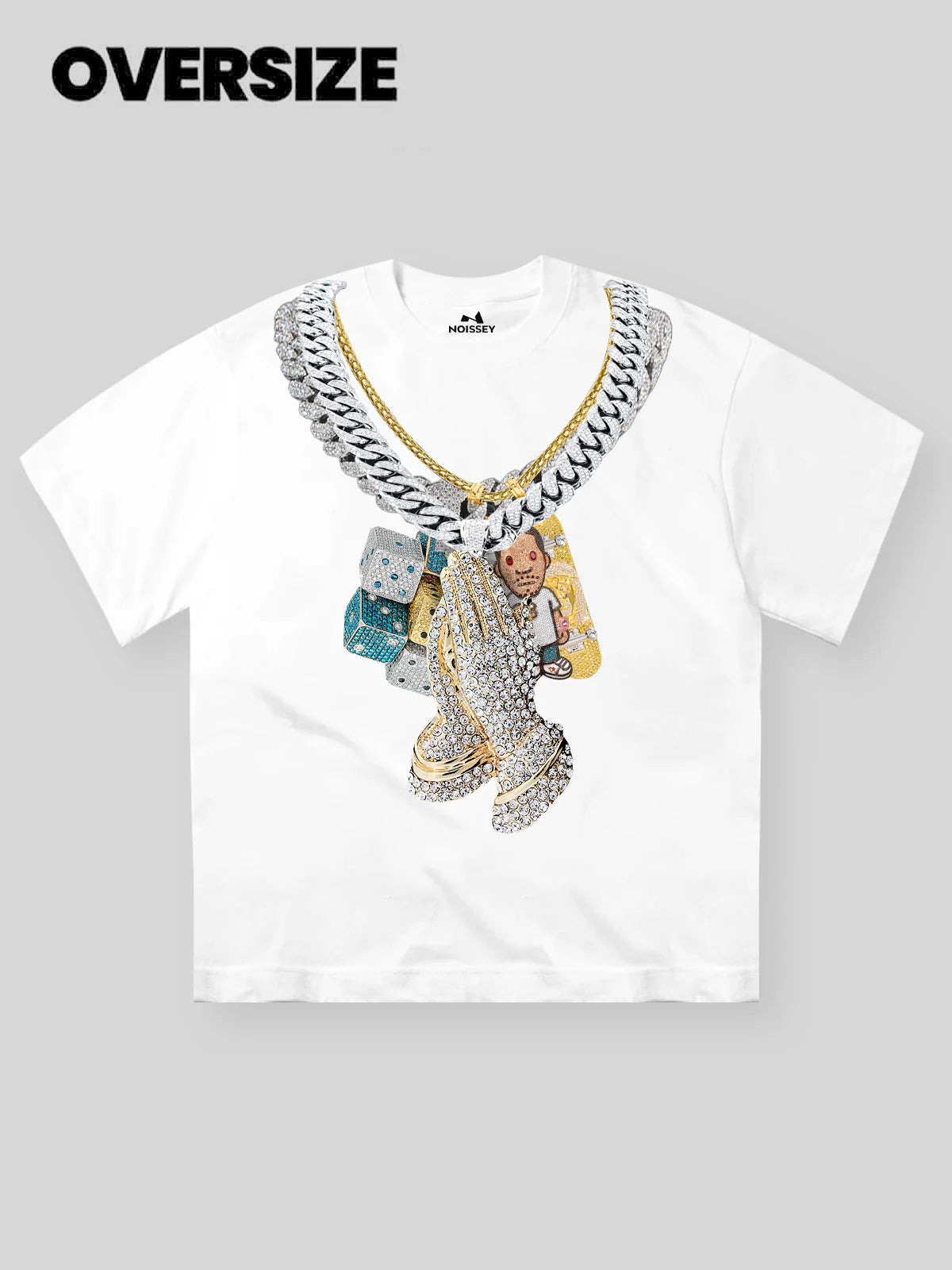 Noissey Praying Hands Diamond Necklace Printed T-shirt