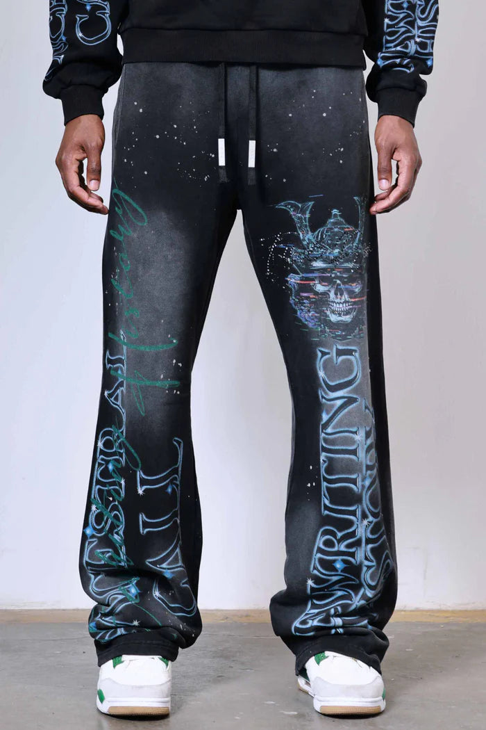 First Row "CAUTION NOT SO QUIET GHOST RIDER "Flare Pants