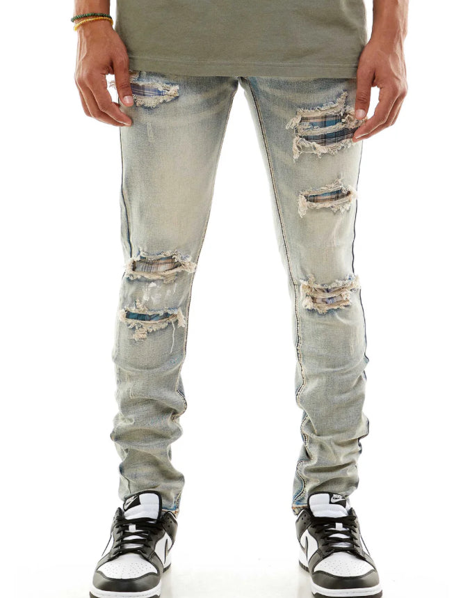 KNDK Plaid Jeans ‘Blue’