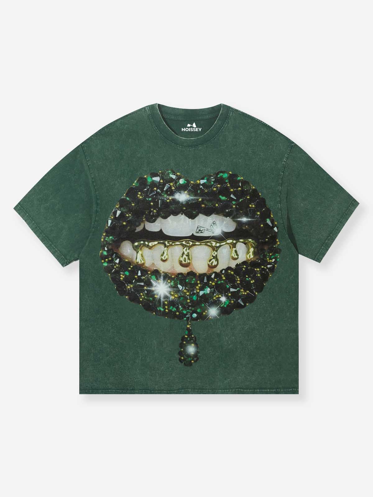 Noisey green gem lip wash print tee