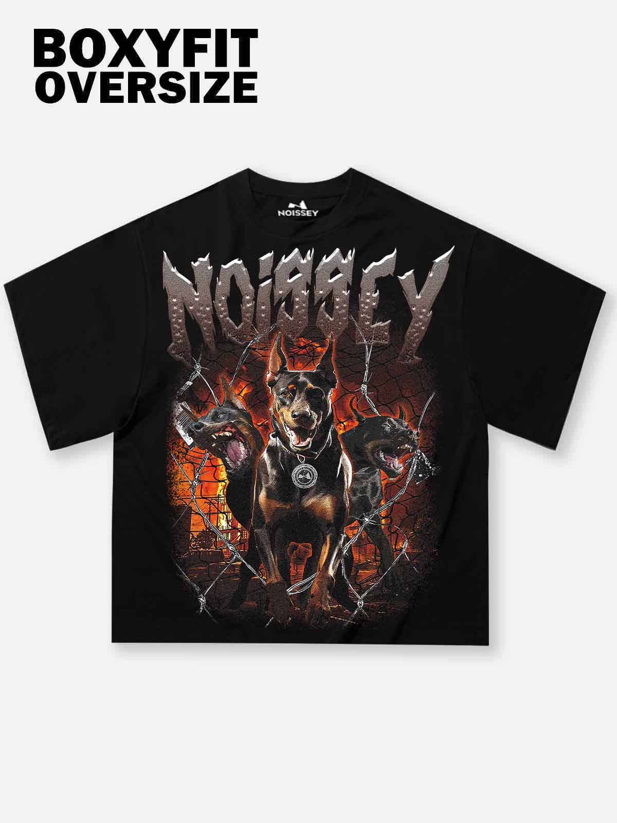 Noissey Oversized T-shirt “ Three-Headed Doberman Breaking through Barded