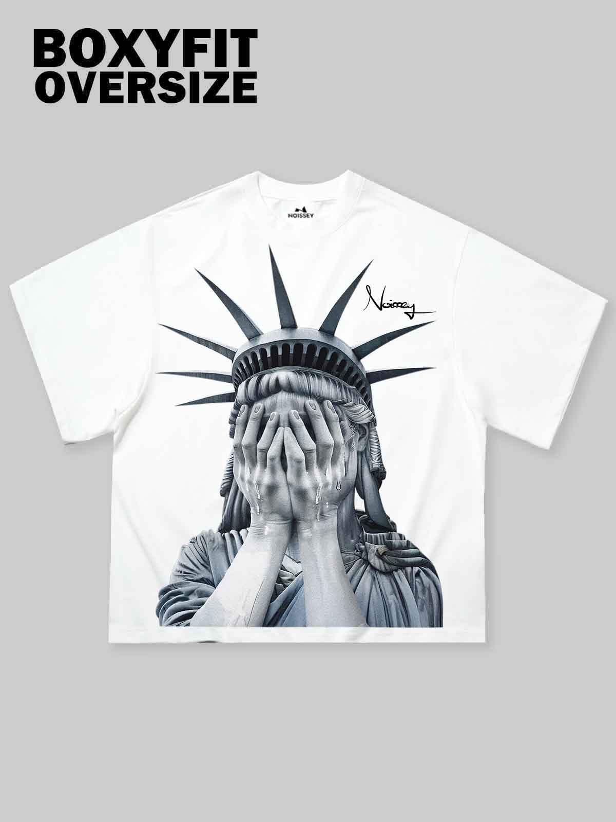 Noissey Boxy Oversized T-Shirt With weeping Statue of Liberty