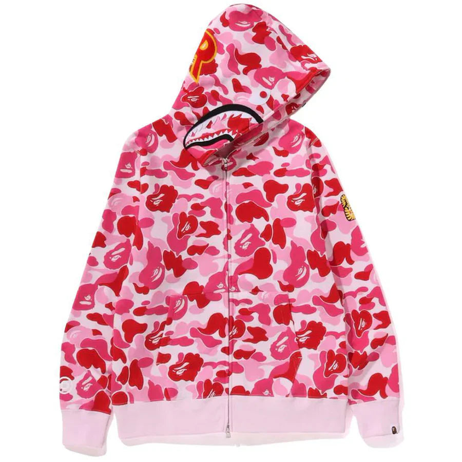 BAPE ABC Camo Shark Sweat à Capuche Zippé Complet Rose