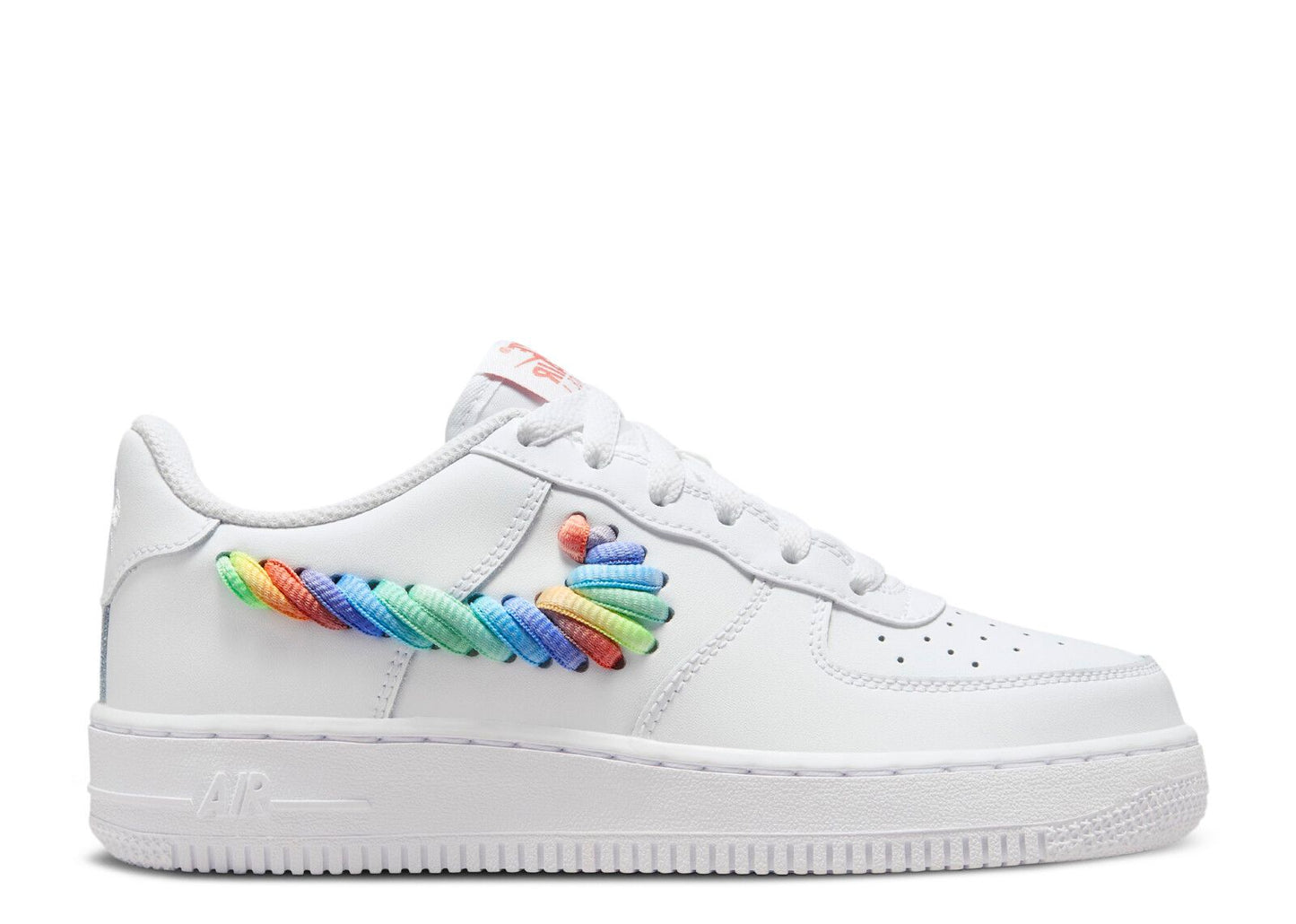 Nike Air Force 1 Low
Swoosh en dentelle arc-en-ciel blanc (GS)
