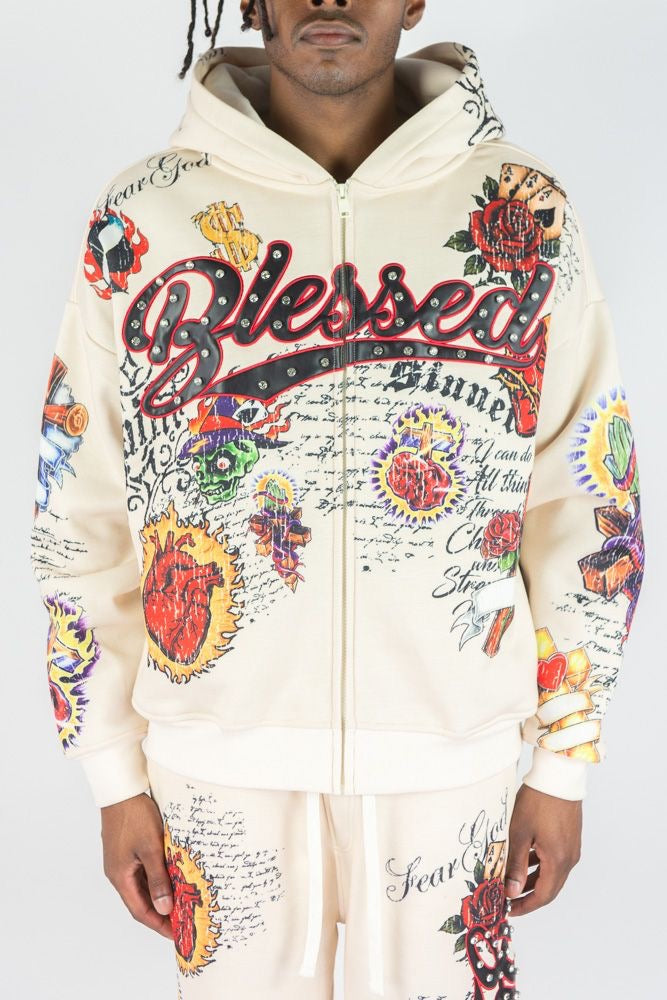 Blessed AOP FZ hoodie - 1163-319 - cream