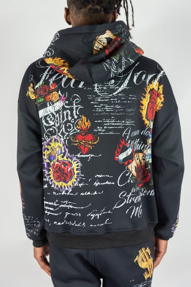 Blessed AOP FZ hoodie - 1163-319 - black