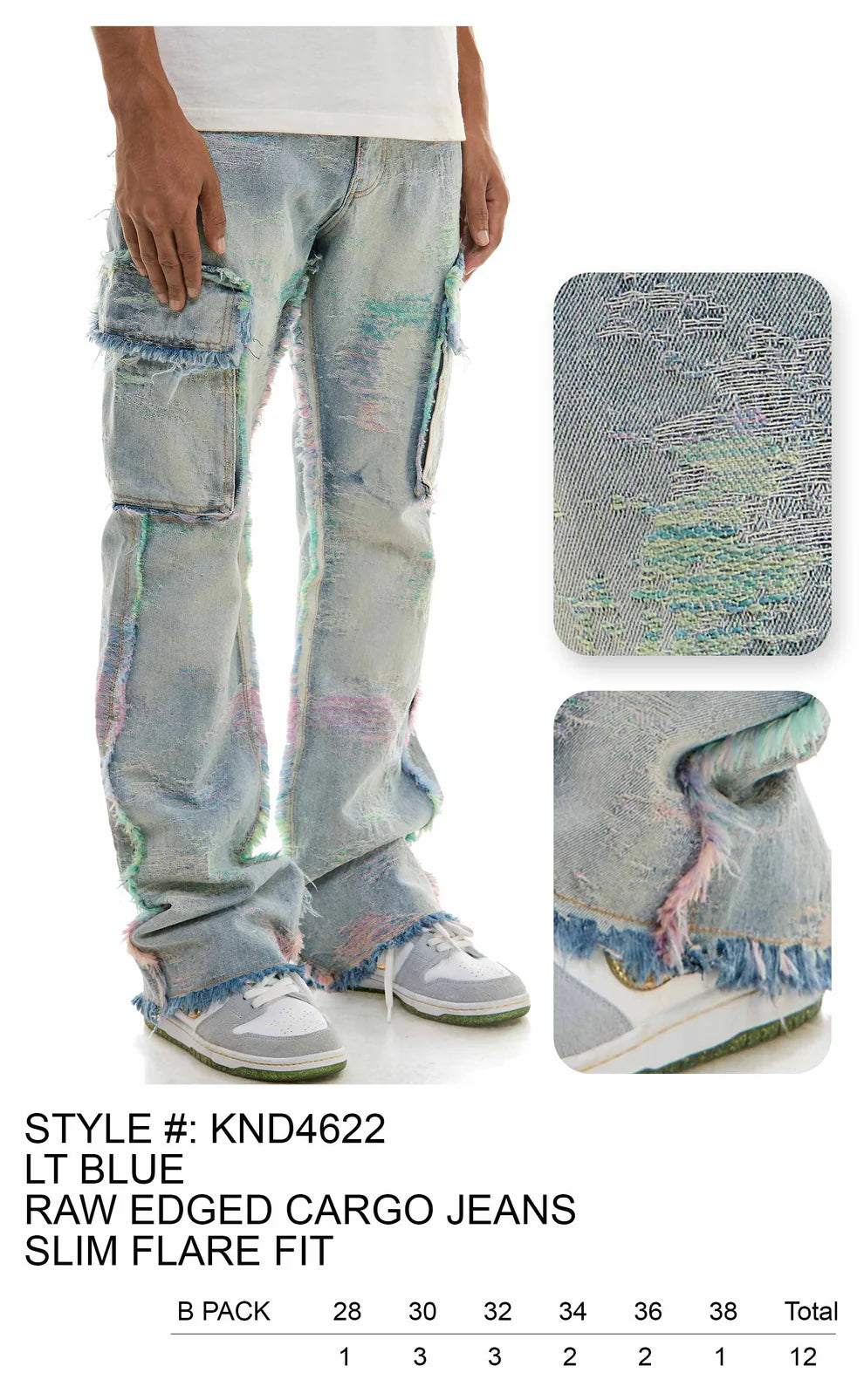 KDNK RAW EDGED CARGO JEANS 'LT.Blue'