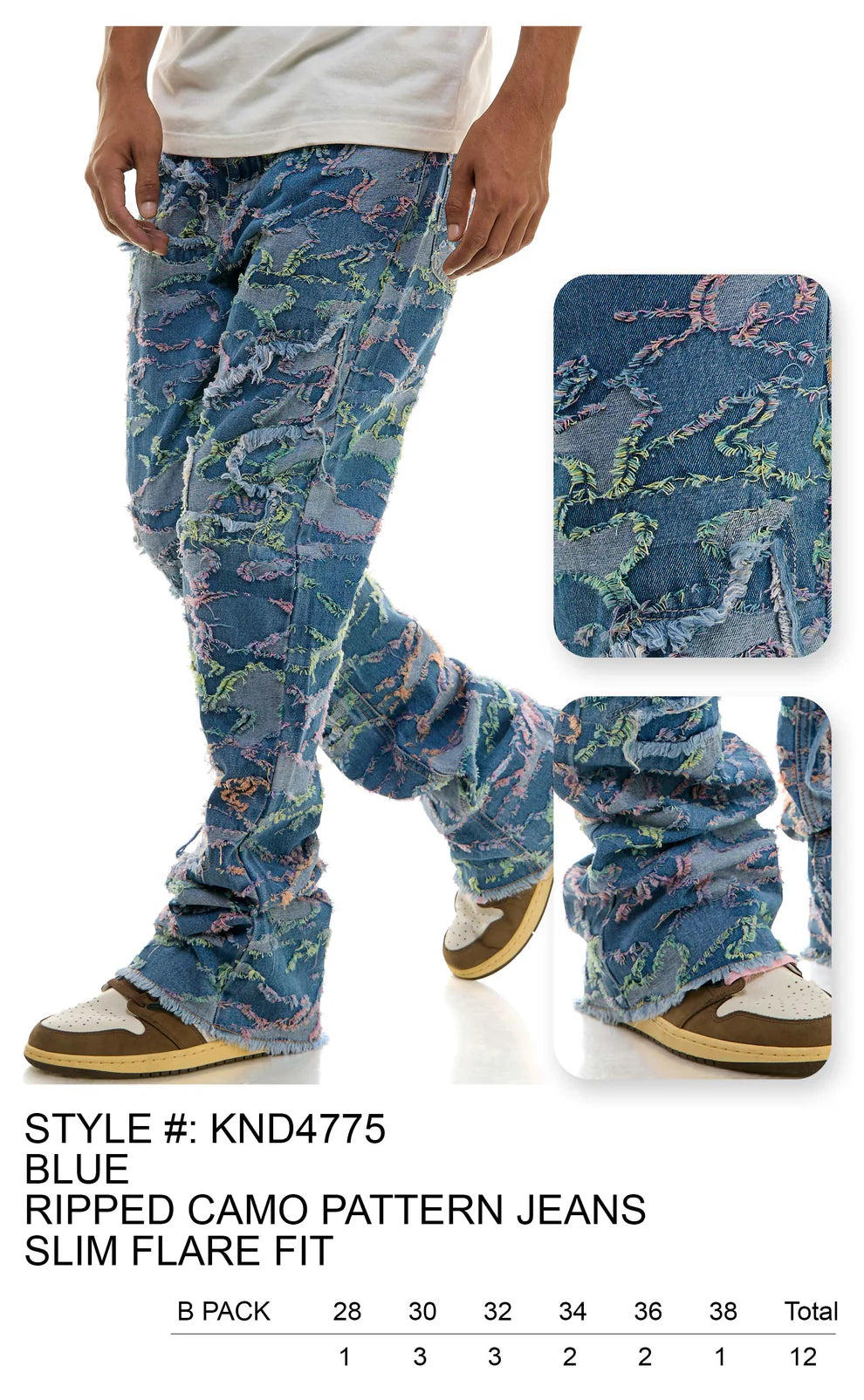 KDNK RIPPED CAMO PATTERN JEANS 'Blue'