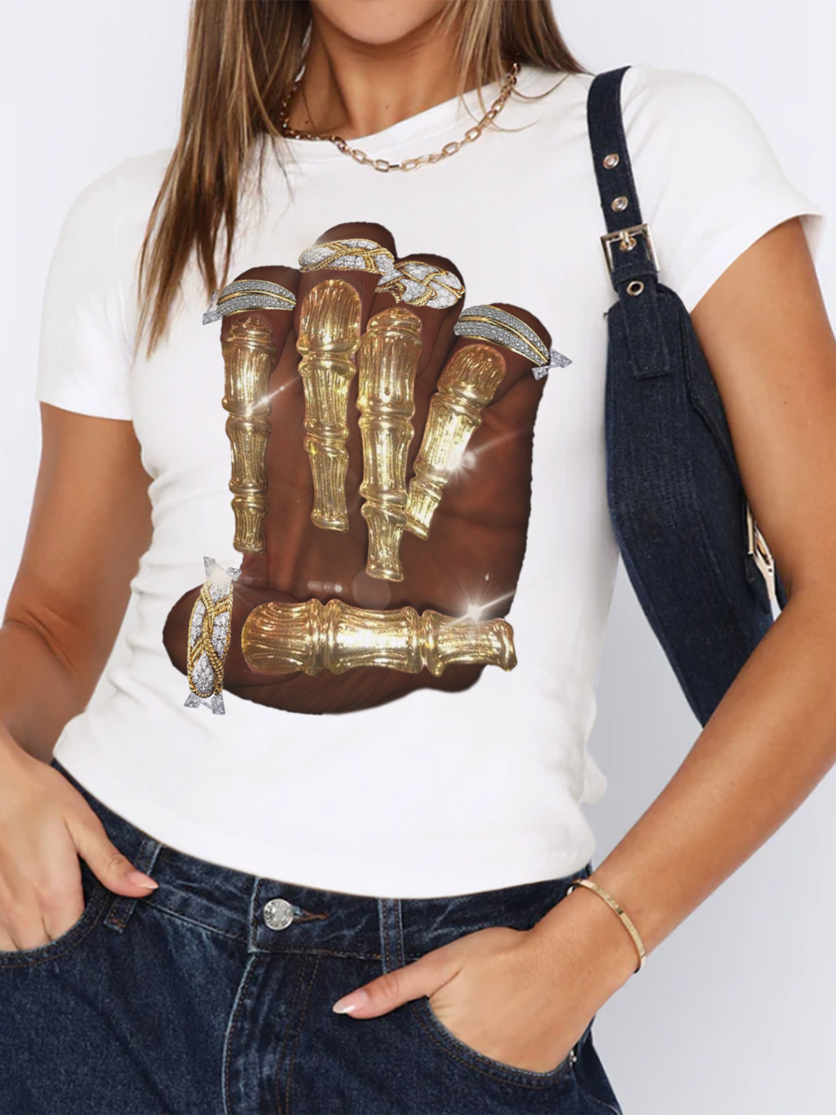 Golden Bone Nail Print baby tee